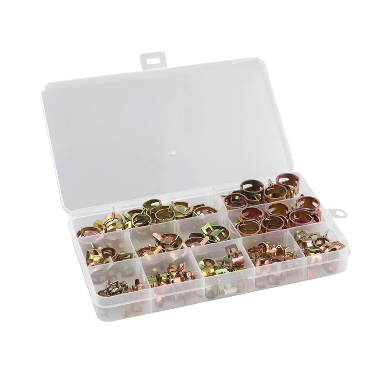 

A01F-100PCS Car Truck Spring Clips Fuel Oil Water Hose Clip Pipe Tube Clamp Fastener Assortment Kit 6-17Mm