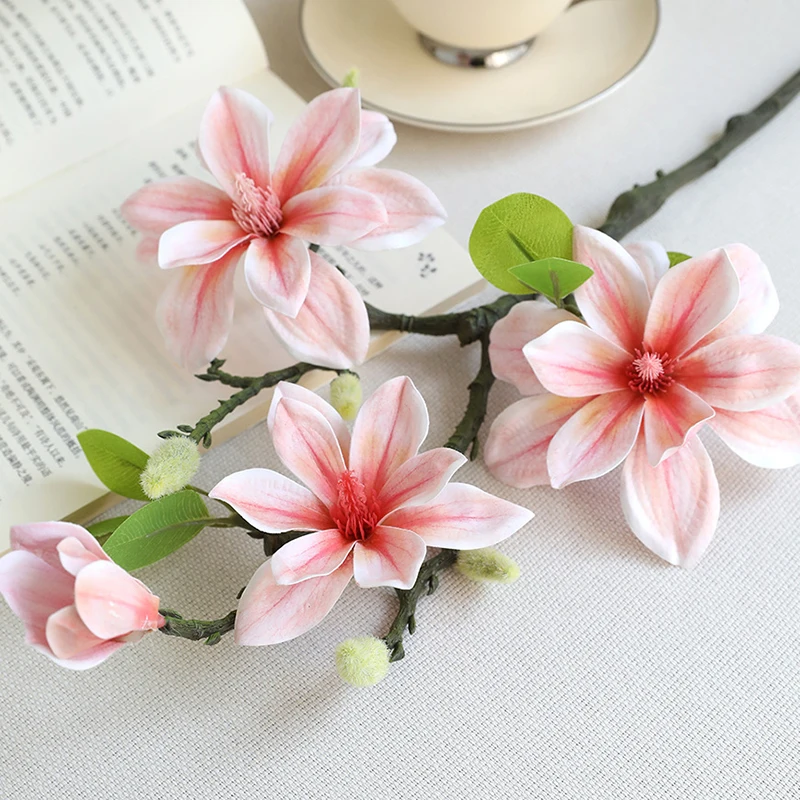 Fake Silk Flower Plant Wedding Party Simulation Flower Bouquet Artificial Magnolia Flower Branch For Home Living Room Decoration