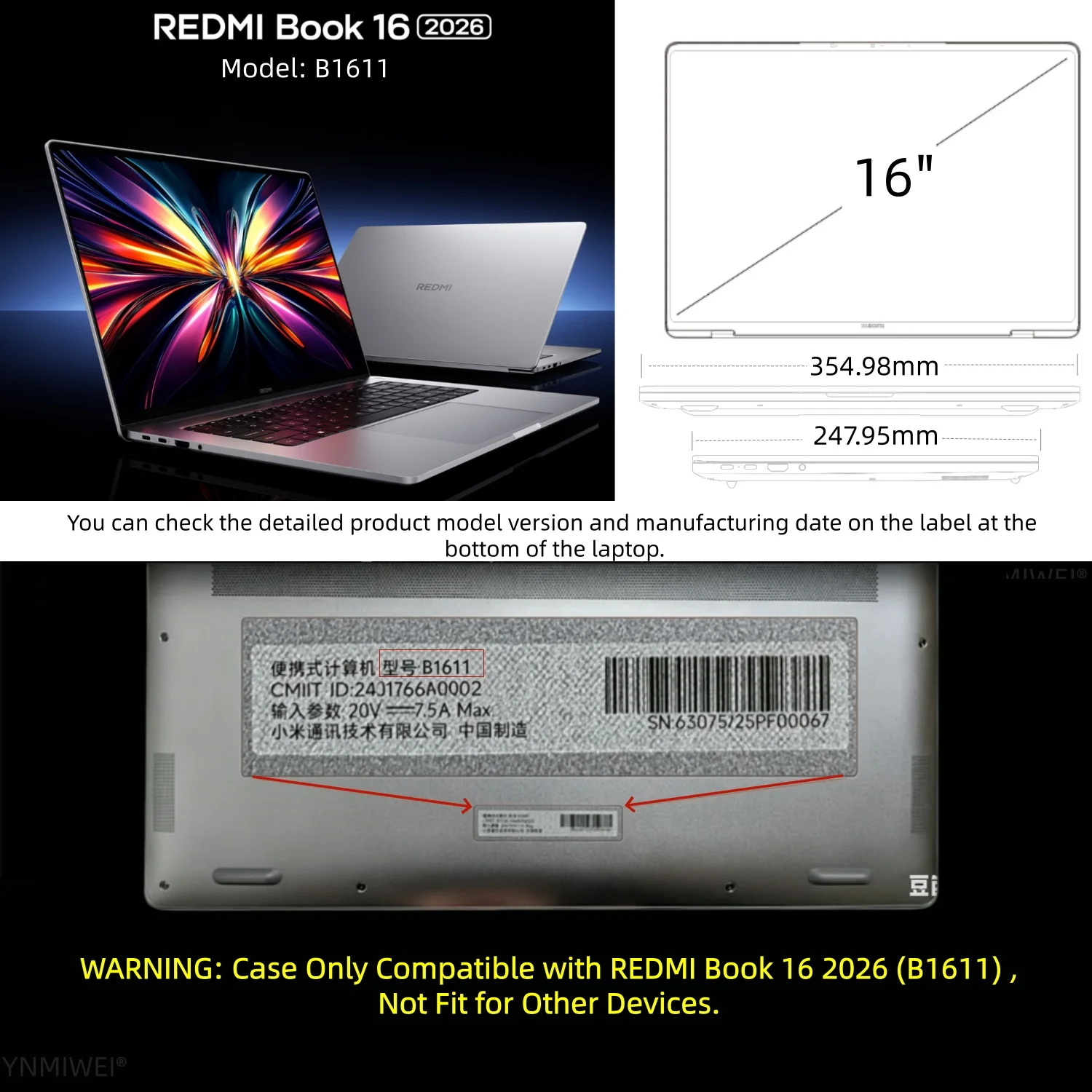 Slim Matte Protective Hard Shell Case for Redmi Book 16 2026 B1611 16