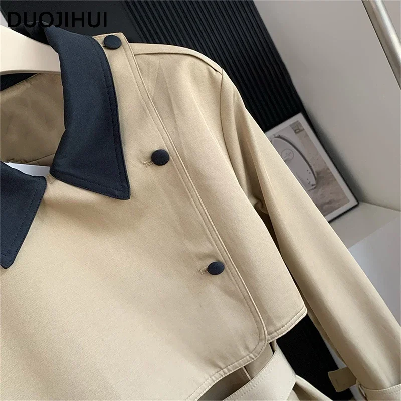 DUOJIHUI Autumn Chic Belt Slim Waist Casual Women Trench New Classic Spell Color Fashion Button Office Lady Simple Female Trench