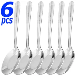 6/1PCS Stainless Steel Spoons Thickened Flat Bottomed Spoon Dessert Ice Cream Snack Coffee Soup Stirring Scoop Kitchen Tableware