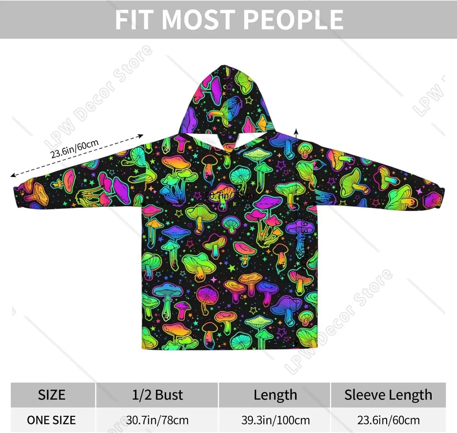 Neon Mushroom Blanket Hoodie for Womens Mens Loose Soft and Comfortable Flannel Hooded Blanket for Adults