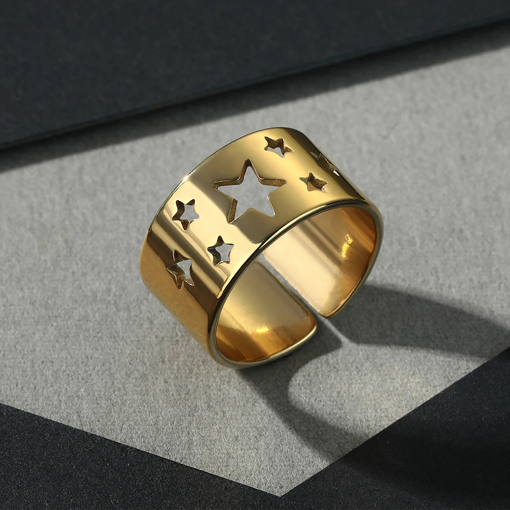 Vintage Moon Star Ring for Women Stainless Steel Ring Fashion Gold Color Finger Rings Jewelry Gifts Boys Male Sun Hip Hop Punk