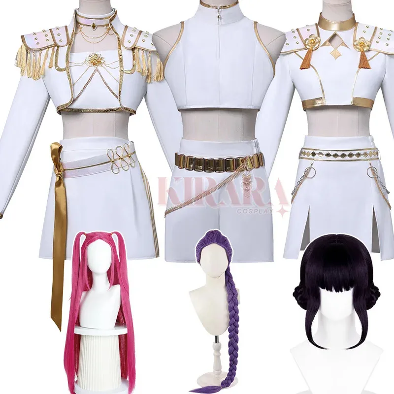 

Rumi Zoey Mira Cosplay Costume Wig Kpop Idol Demon Hunters White Suits Stage Performace Role Play Women Halloween Outfitsa;2,c'4