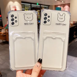 Transparent Card Slot Holder Phone Case For Samsung Galaxy A53 A52 A33 A72 A32 4G 5G A 53 73 32 Cute Korea Bear Pocket Bag Cover