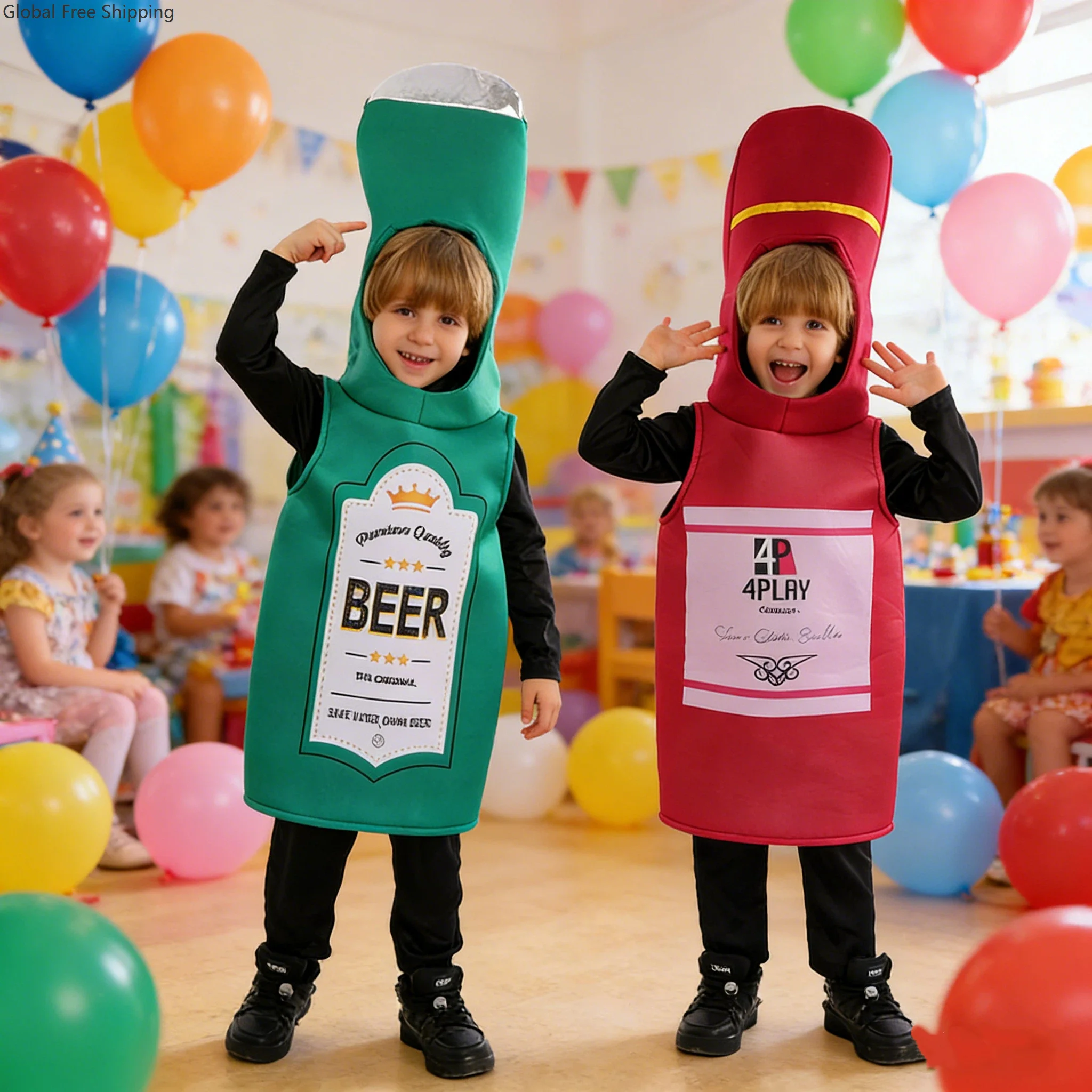 

Fun Beer Bottle Costume Enfant School Reading Week Disguise Set Carnival Halloween Niños Niña Cosplay Party Wine Stage Jumpsuit