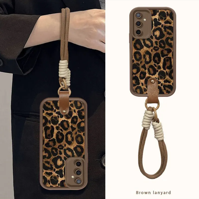 Fashion leopard print Lanyard Case For Samsung galaxy A56 A55 A54 A15 A05 A06 M06 A16 S24FE S25edge Sexy women Cover Cases A 56