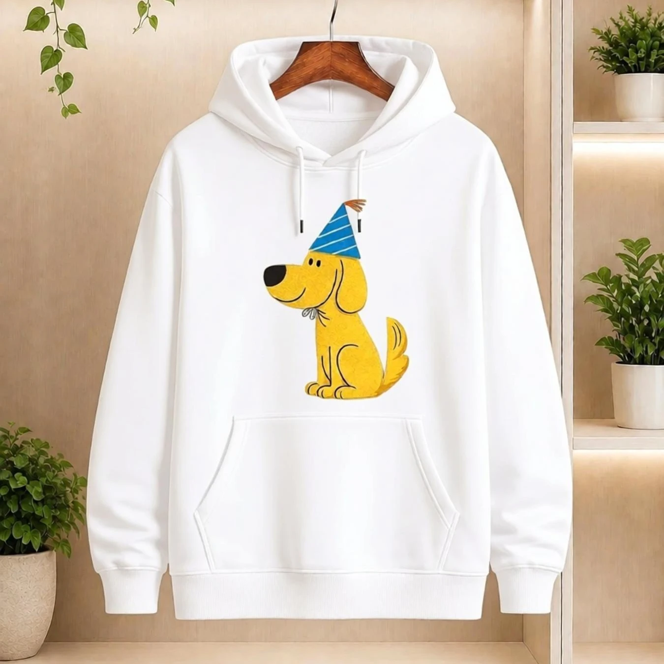 Vintage Pattern Sweatshirt Cute Cartoon Women Top Puppy Wearing A Blue Party Hat Birthday Celebration Women Autumn Winter Hoodie