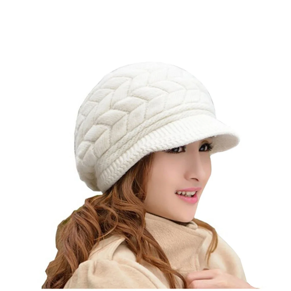 

Warm Knit Beanie For Women White Wool Winter Cap Elastic Snow Ski Hat Insulated Ear Cover Fashion Accessory
