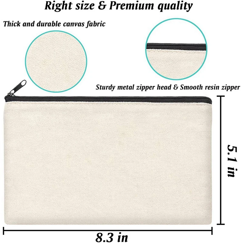 48Pieces Blank Craft DIY Canvas Pen Pencil Case- Invoice Bill Bag Makeup Bag Cosmetic Bag Multipurpose Toiletry Pouch