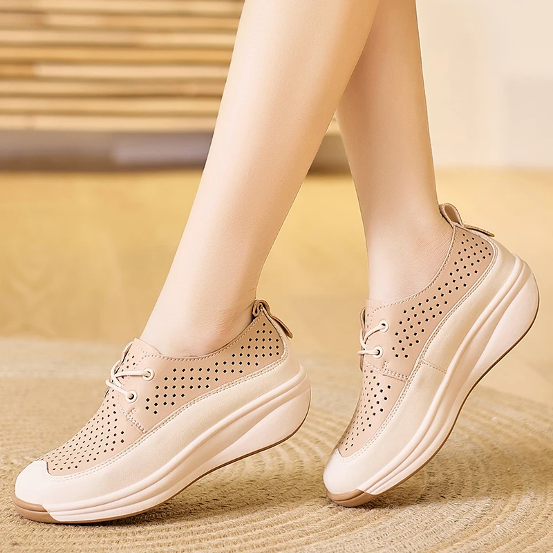 Plus Size Microfiber Hollow Women casual sneakers Summer shoes ladies Sneaker Heel Height 4.0cm Big female loafers shoes Wedding