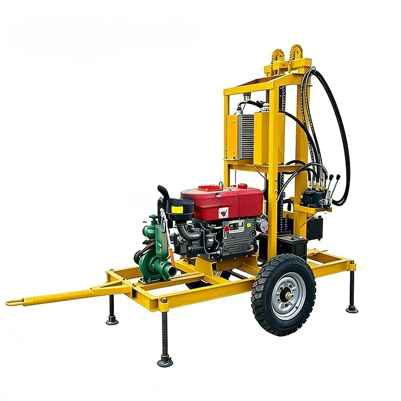 Portable Small Diesel Hydraulic Water Well Drilling Machine Wheeled Versatile 100m 200m for Agriculture