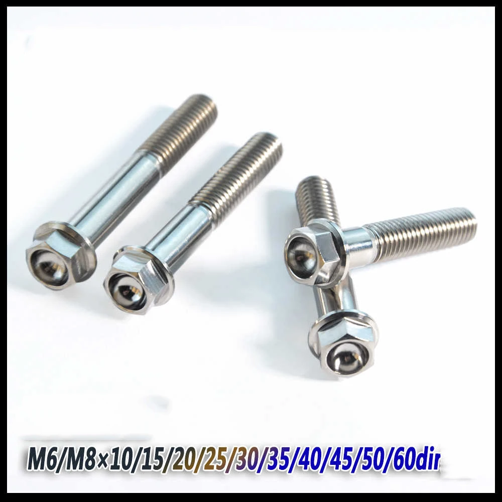 1-10pcs Silver Titanium Bolt M6 M8 Flange Head External Hexagon Screw Motorcycle Modification Disc Brake Bolts Length 10-60mm