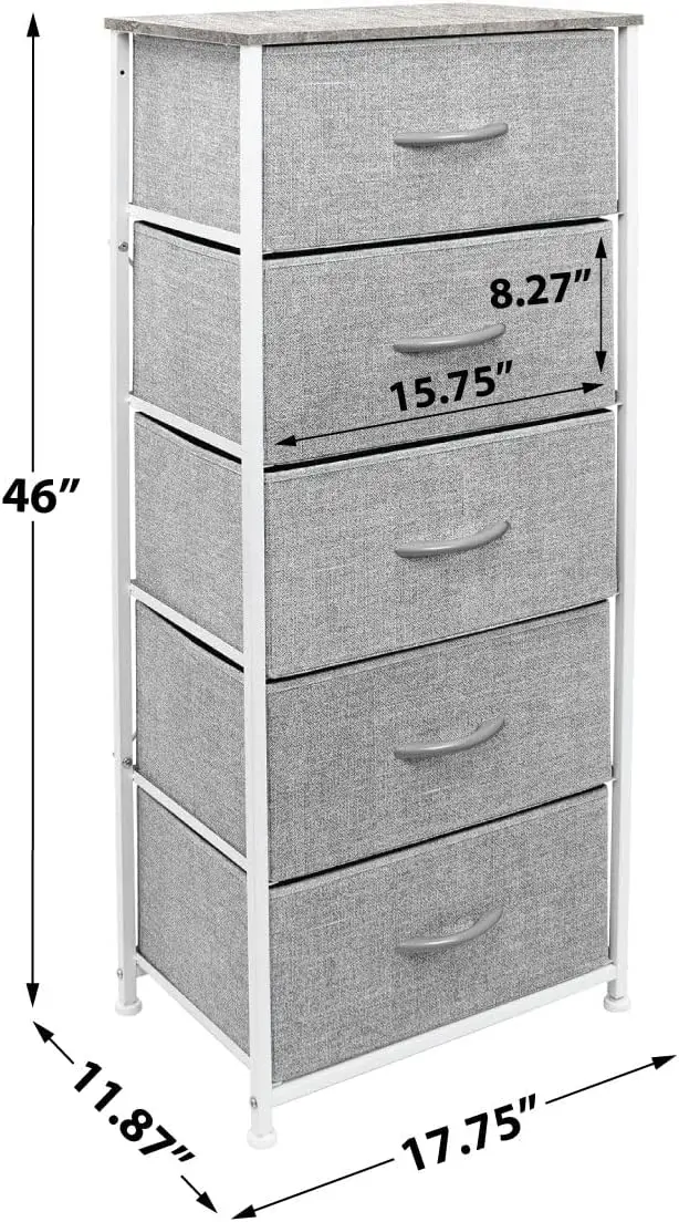 

Sorbus Nightstand With 5 Drawers - Bedside Furniture & Night Stand End Table Dresser With Steel Frame, Wood Top, Easy Pull