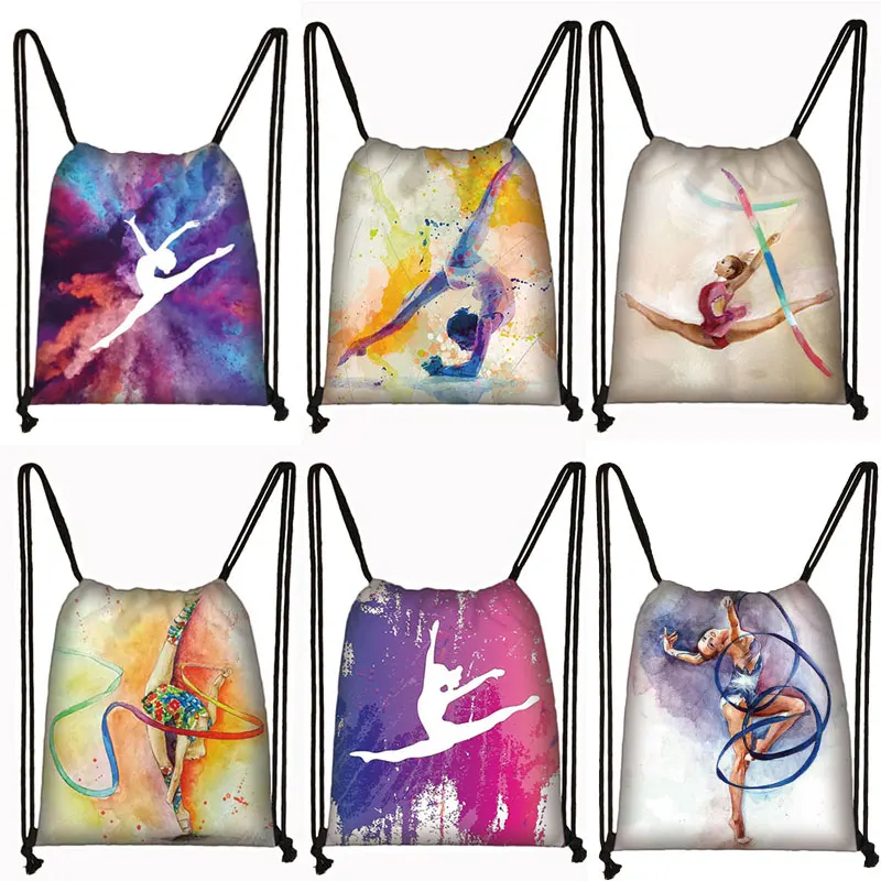 Bolsa de ginástica em aquarela, arte impressa, cordão, bolsa de armazenamento para mulheres, adolescentes, mochila de viagem, presente