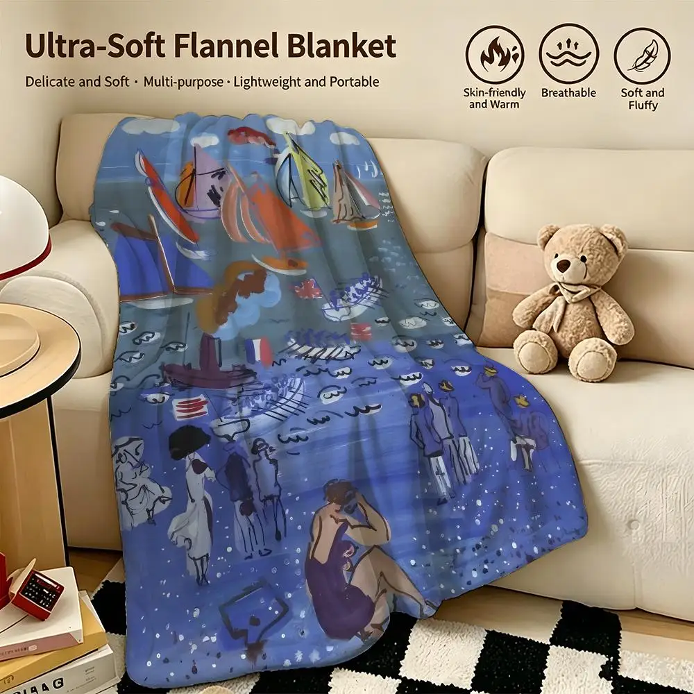 

artist R-Raoul Dufy-y Throw Warm Soft Flannel Blanket, Multi-use for Sofa Bed Camping Travel Nap