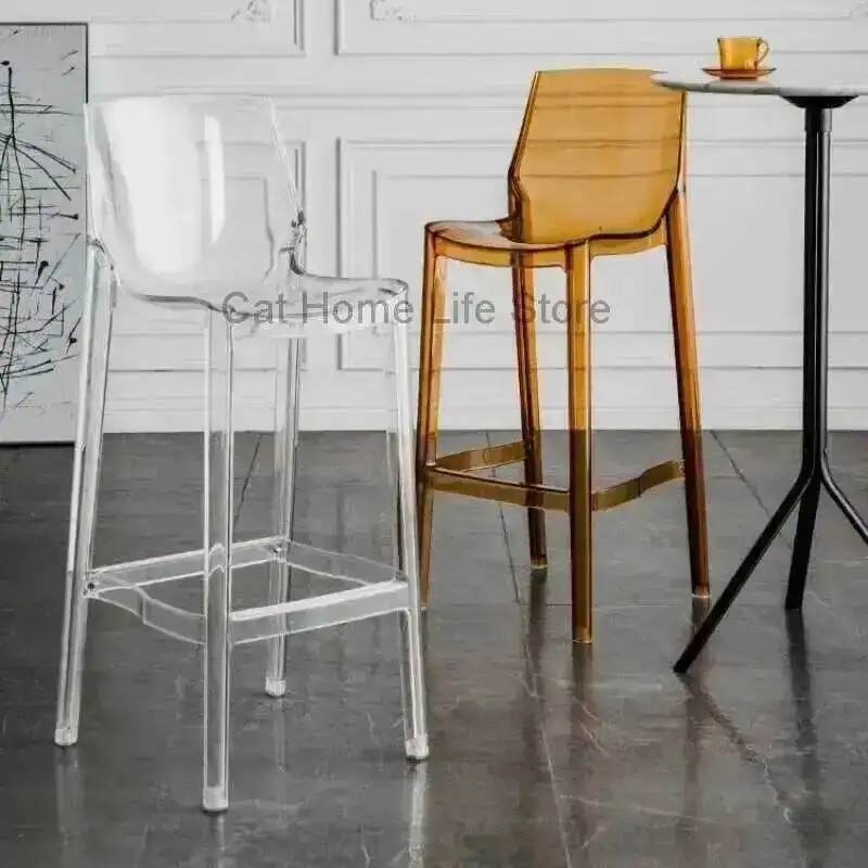 Kursi Bar Transparan Sandaran Akrilik Kristal Nordik Kursi Bar Sederhana Modern Furnitur Bangku Berkaki Tinggi yang Dipersonalisasi