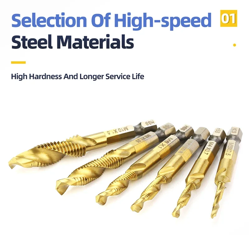 Woodworking Tools Screw Tap Drill Bits Hss Taps Countersink Deburr Set Metric Combination Bit High Speed Steel Tap Compound