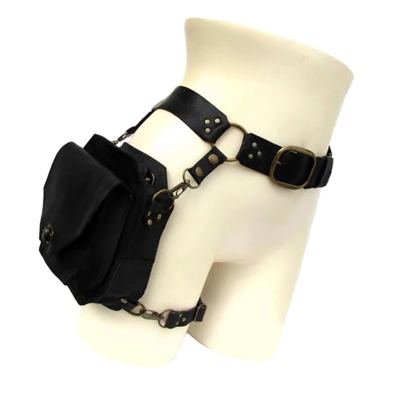 Punk Retro PU Square Waist Bag Small Square Hip Packs For women's Crossbody Cross Multi-function Leg Phone Pouch Belt Bag