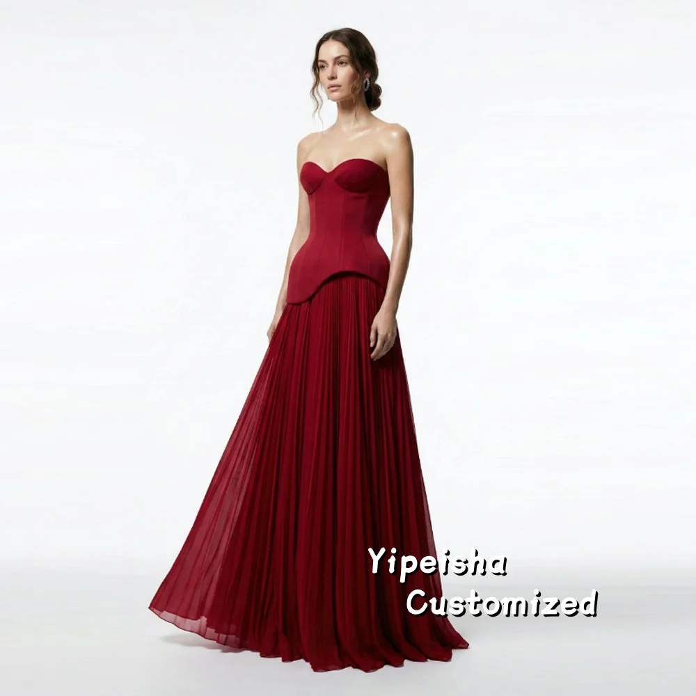 Burgundy Strapless Sweetheart Evening Gown Matching Customized Formal Party Dress for Women فساتين سهرةProm Gownss