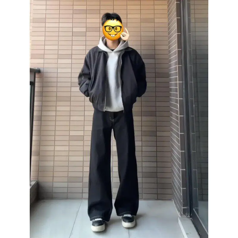 

Cleanfit Men's Straight Leg Jeans High Street Style mid Waist Net Printing Resistant to Deformation Black Original Jeans