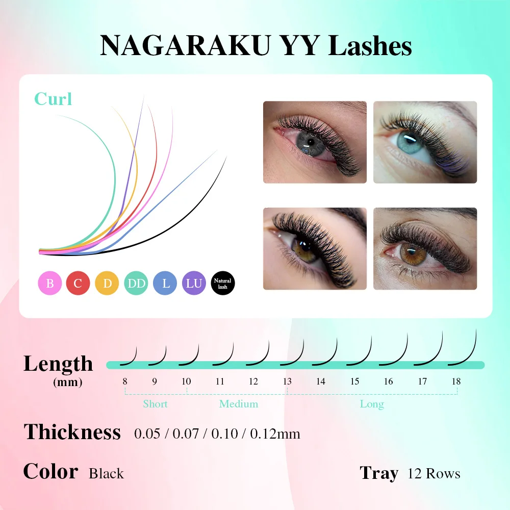 NAGARAKU YY-Form Doppel-/Dreifach-Spitz-Wimpernverlängerungen mit dreifachem Spitzenabschnitt und verflochtenen Wurzeln – Detail 7