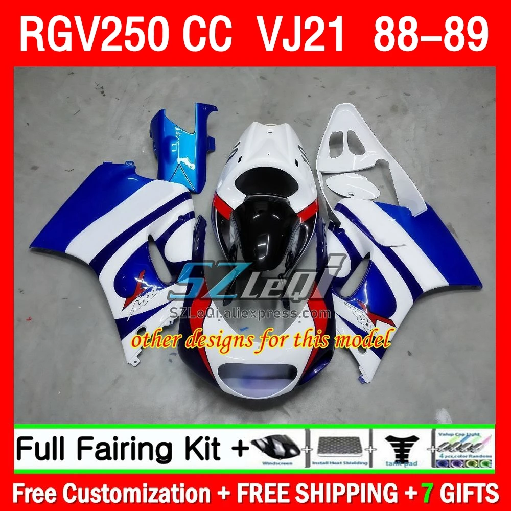 هدية لسوزوكي RGV250 SAPC VJ21 VJ 21 هيكل السيارة 61Q1.55 RGVT-250 RGV 250 CC RGV-250 RGVT250 1988 1989 أزرق أبيض 88 89 جسم