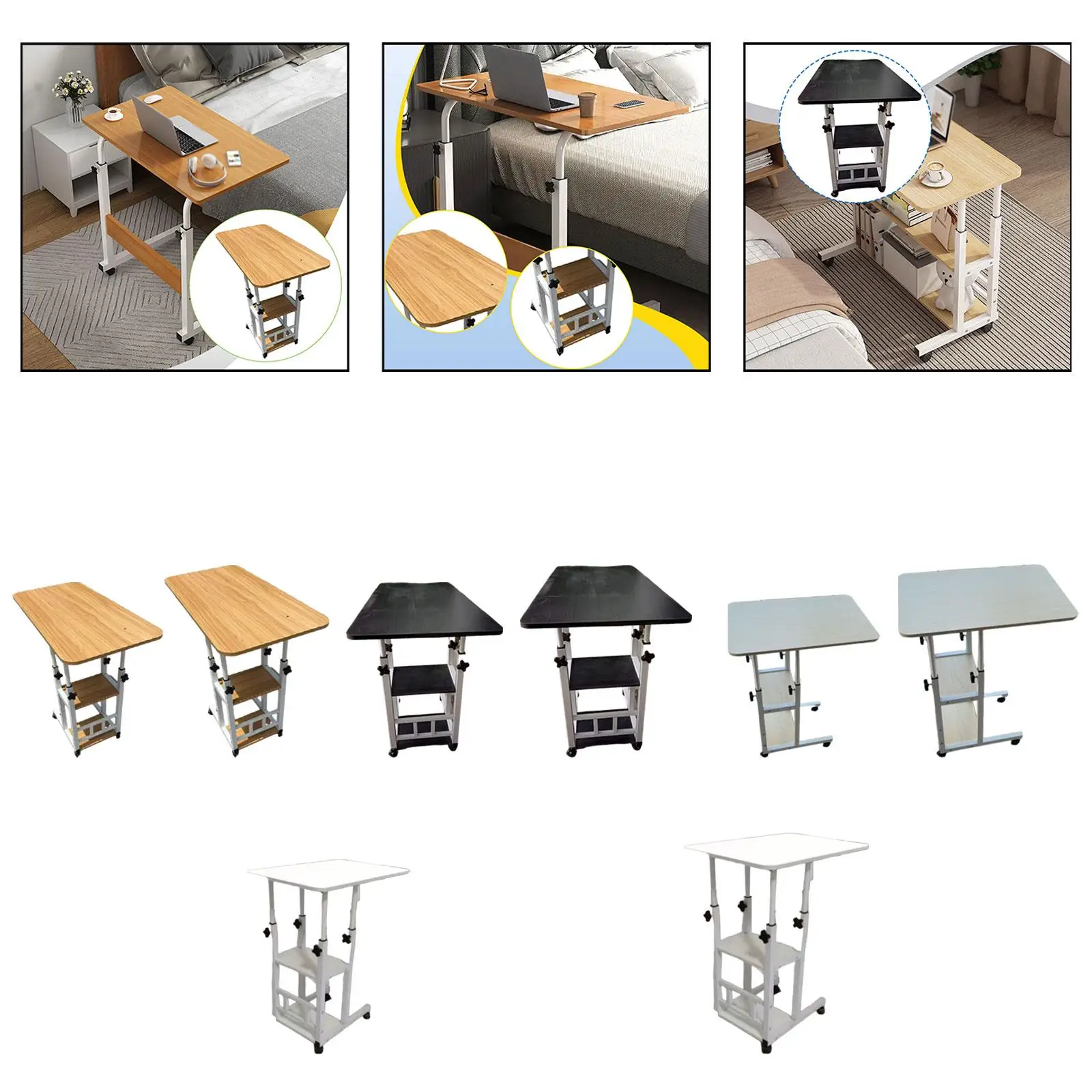Bedside Table with Wheels, Height Adjustable, Sturdy, Multifunction, Movable, Laptop Side Desk for Living Room Working