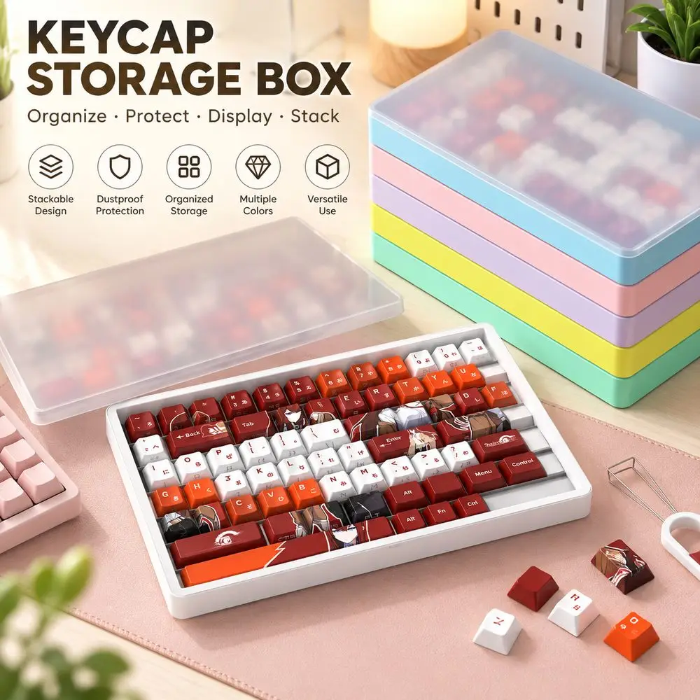 New Dustproof Keycap Storage Box Transparent Lid Multicolor Options Keycap Organizer Stackable Slotted Tray Keyboard Maintenance