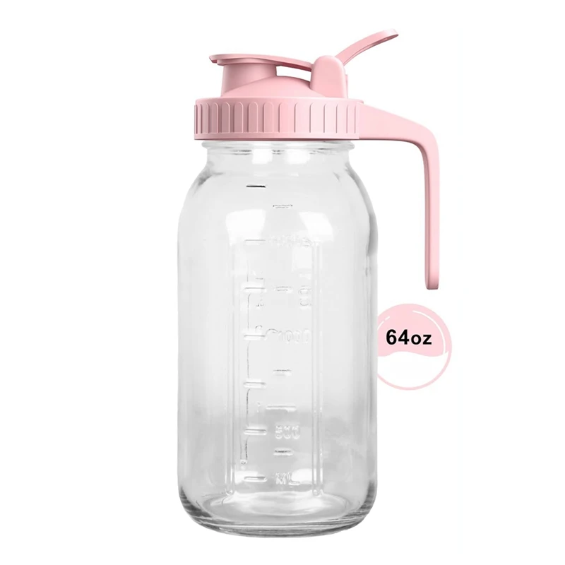 ●64oz Glass Jar Pitcher with Lid,2 Quart Airtight Glass Water Jug,Leakproof Wide Mouth Jar Pitcher