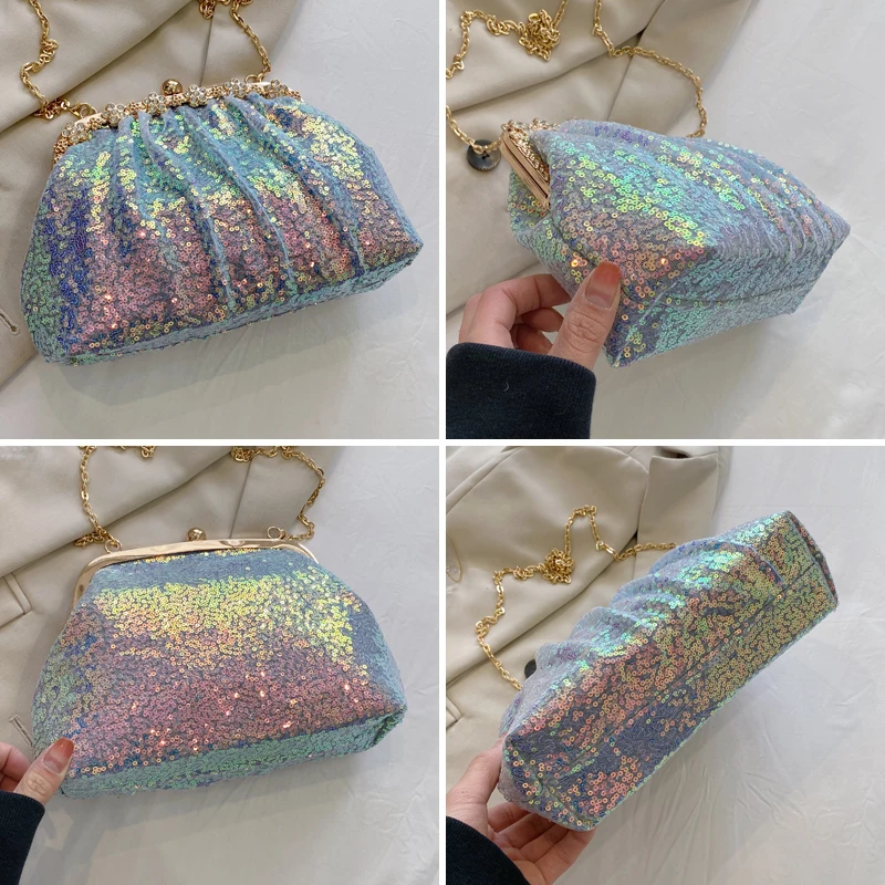 Women\'s Bag Shining Sequined Crossbody Bags For Women Romance Gauze Female Purses Luxury Lady Wedding Party Evening Clutch bag