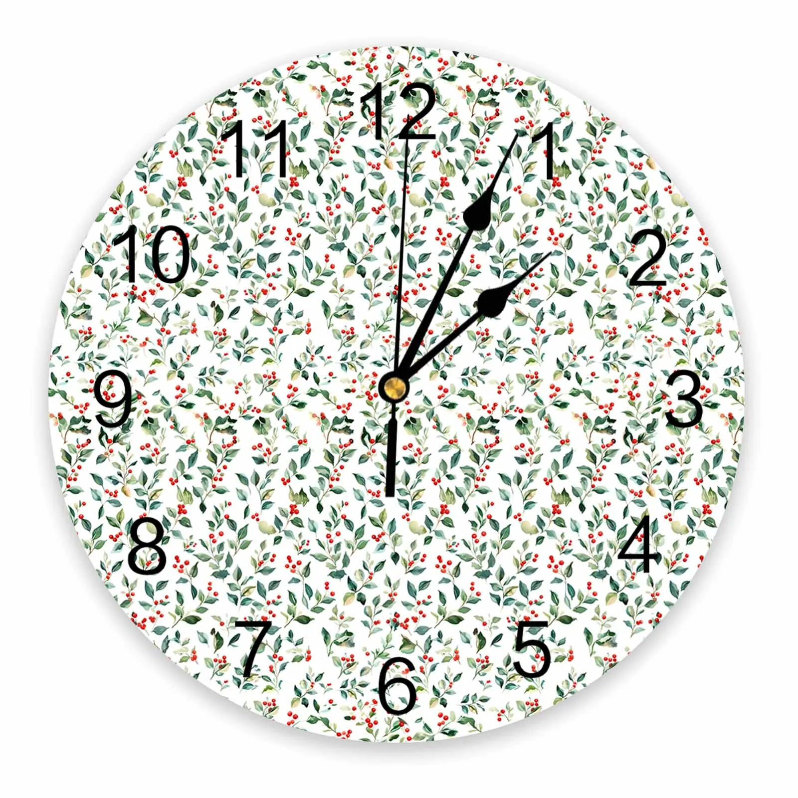 Plants Green Leaves Berries Wall Clock Large Modern Kitchen Dinning Round Wall Clocks Bedroom Silent Hanging Watch