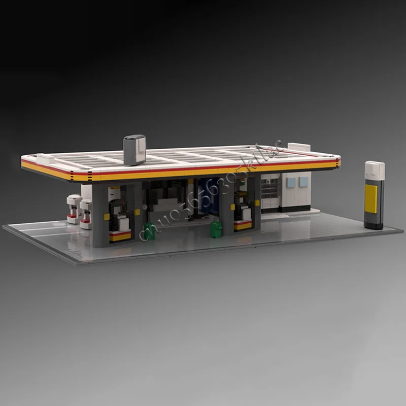 2175 PCS Modular Luxury Small Gas Station Building Block Model Children Puzzle Assembly Building Blocks Birthday Festival Gift