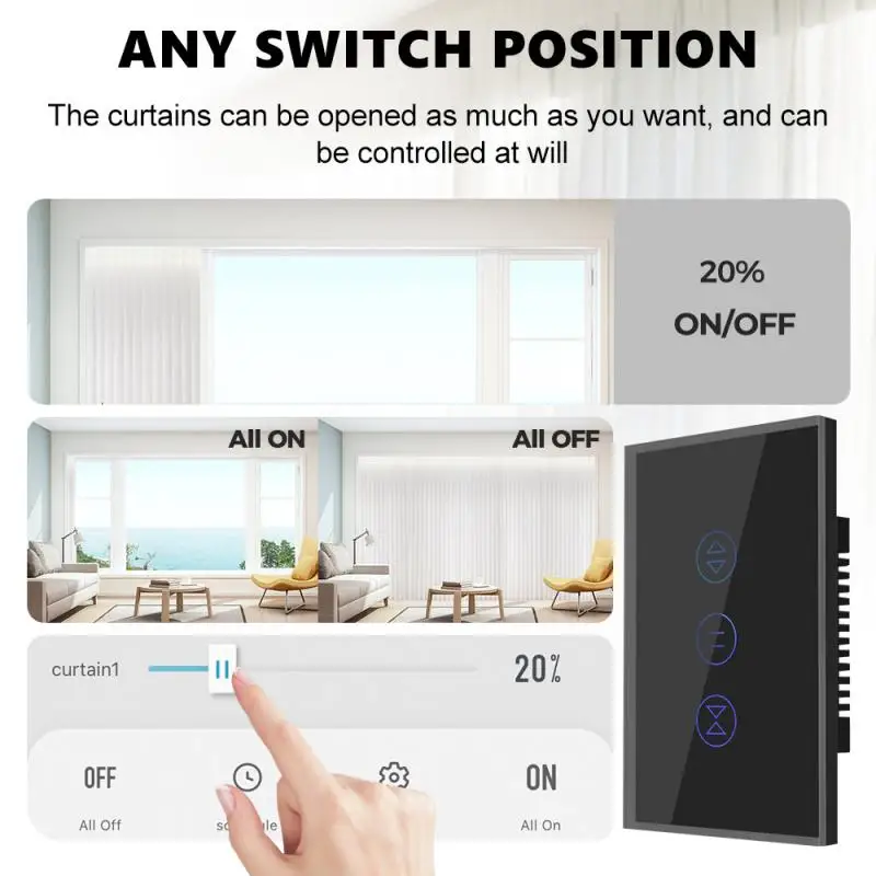 Tuya Smart Home WiFi EU-Black Touch Window Roller Shutter Switch Blinds European and American Brazilian Meter APP Voice Switch