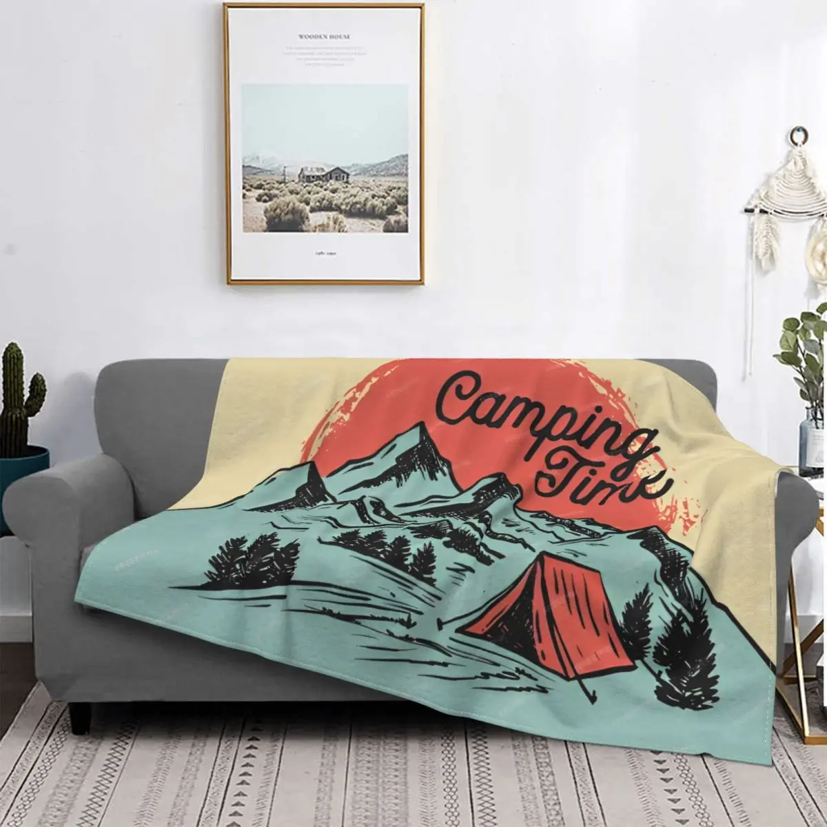 Sketch Camping Nature Blankets Flannel Spring Autumn Summer Camper Lightweight Throw Blanket for Home Outdoor Bedding Throws