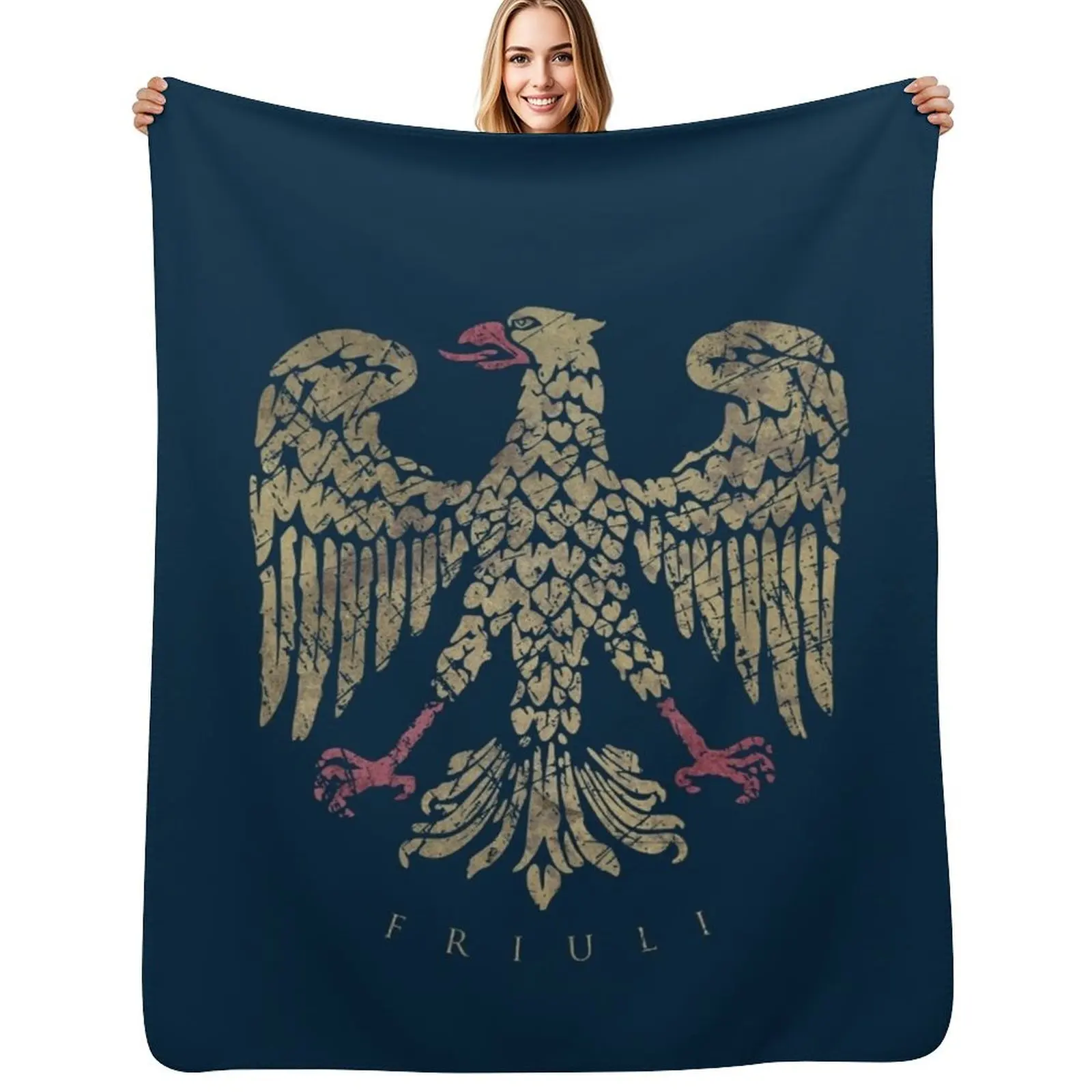 

Friuli Emblem - Vintage Gold Throw Blanket Warm Flannel Blanket for Couch Chair Bedroom