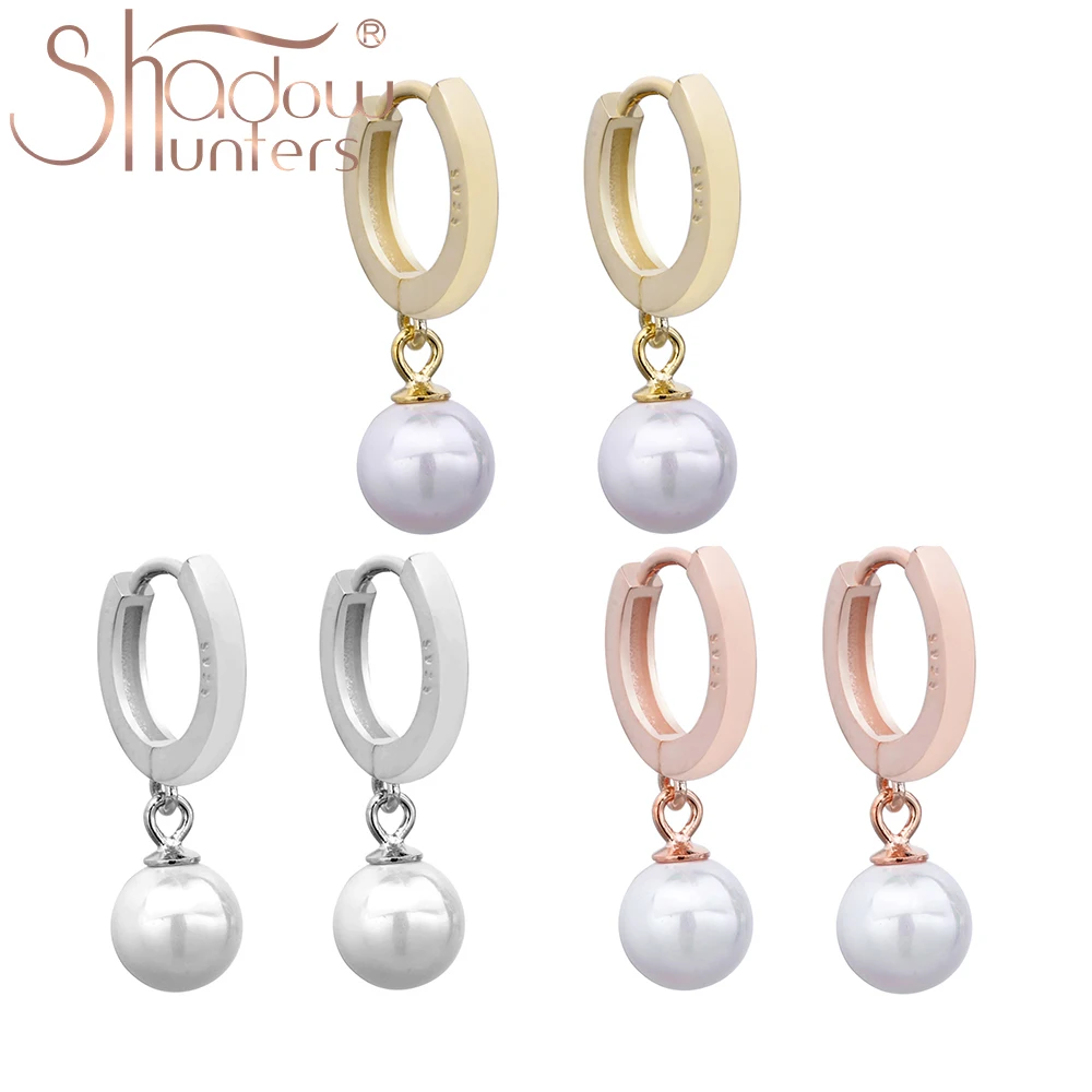 

925 Sterling Silver Fine Pearl Hoop Huggies Earrings For Women Luxury Fashion HQ Female Romantic Earrings Fir Wedding Engagement