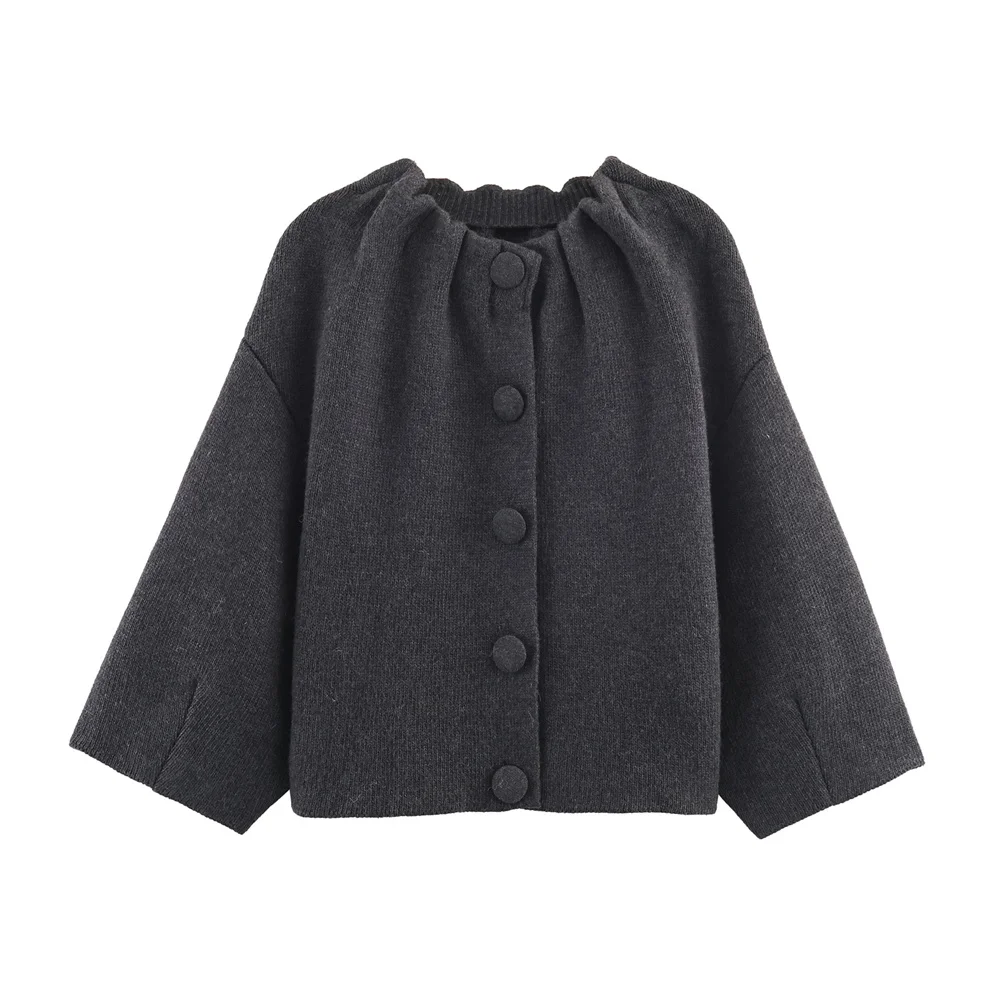 

Autumn New Product Women's Fashion Simple and Versatile Round Neck Long Sleeve Single breasted Short Coat Jacket