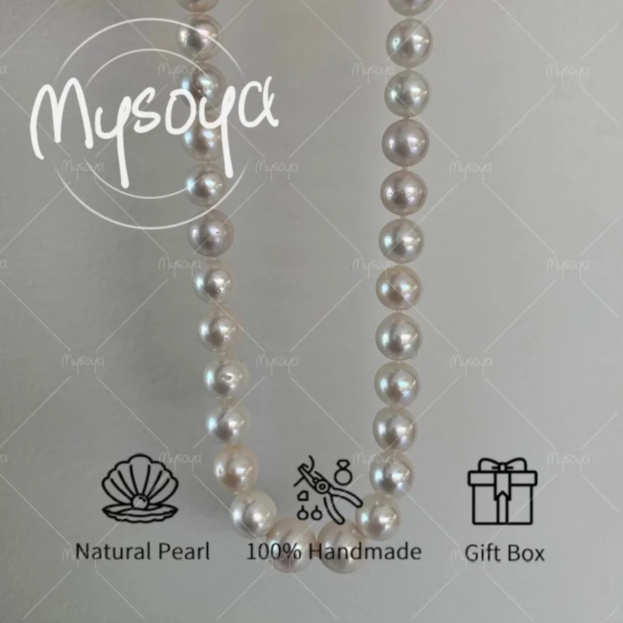 

MYSOYA Large White Pearl Necklace 12-14mm Pearls, with Gift Box, Birthday Gift, Wedding Jewelry, Gift for Him/ Her