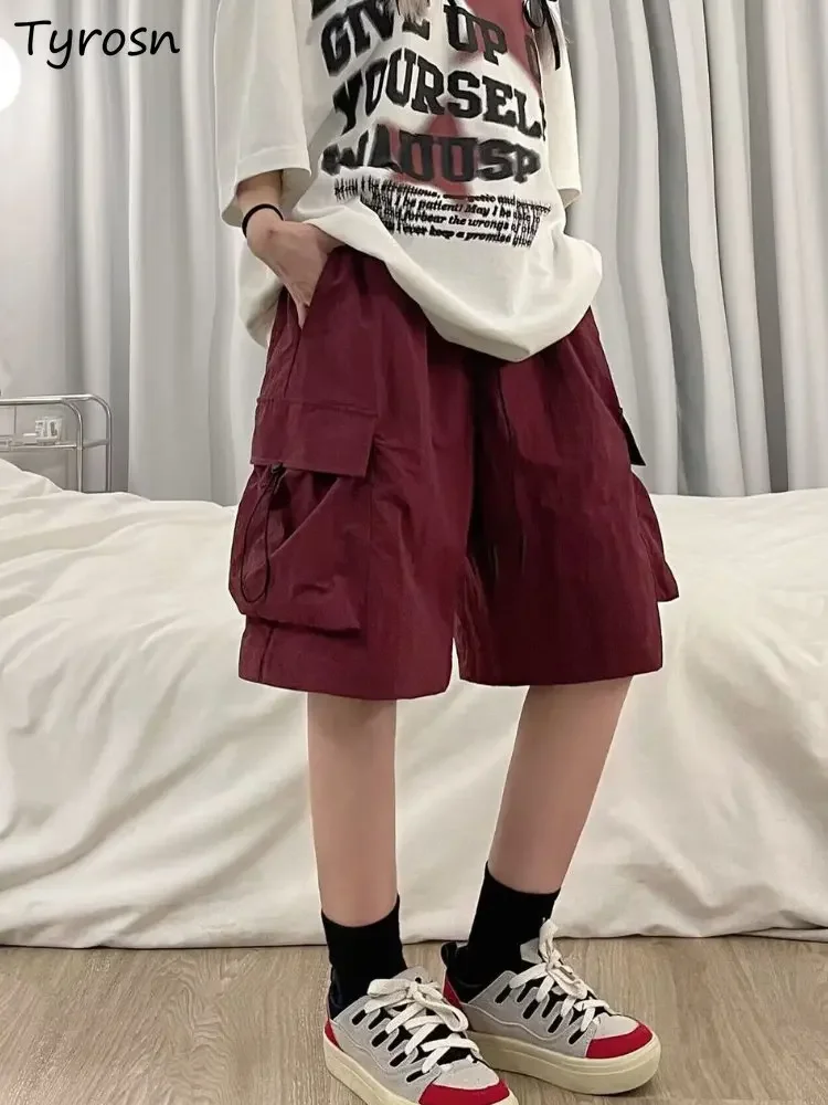 

Брюки-карго унисекс длиной до колена, женские мешковатые брюки с несколькими карманами, универсальные шикарные повседневные летние модные студенческие уличные винтажные простые брюки