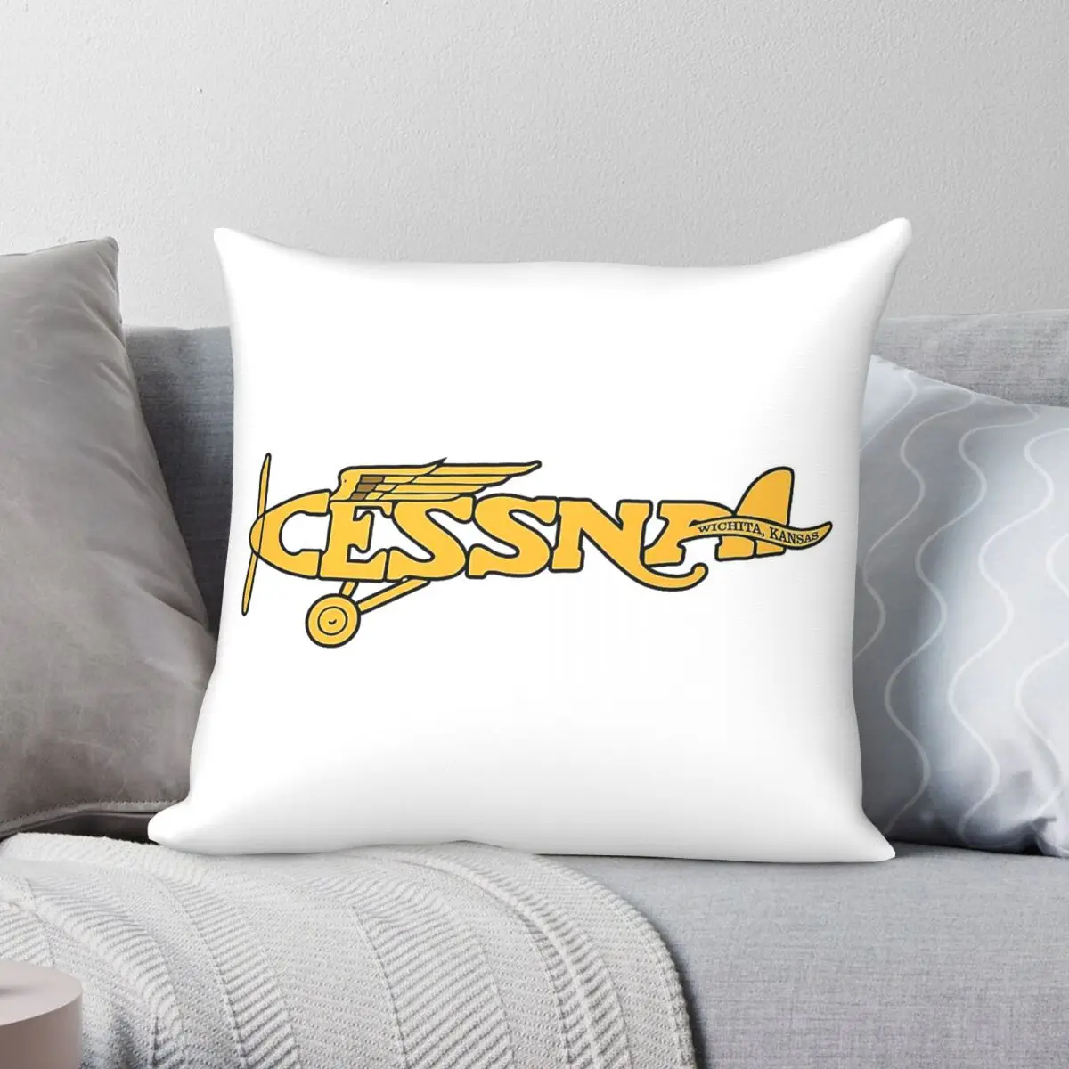 Cessna Old Vintage Logo Square Pillowcase Polyester Linen Velvet Creative Zip Decor Pillow Case Home Cushion Cover 45x45