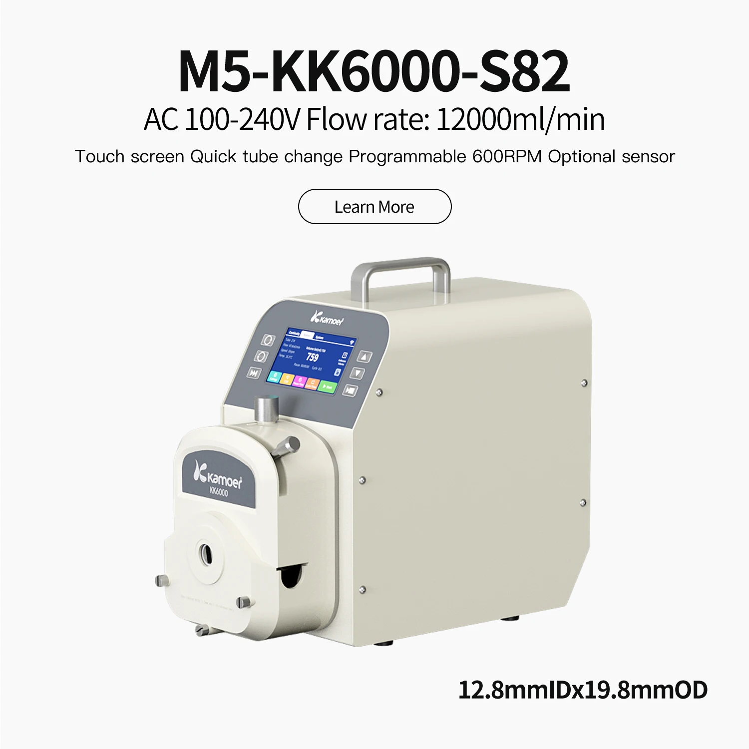 Kamoer 12L/min M5 Adjustable Peristaltic Pump AC100V-240V High Flow Stepper Dosing Pump with Foot Switch, RS485, 600RPM for Lab