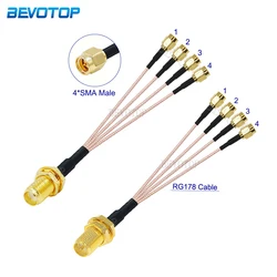 1PCS 1 x SMA/RP Female to 4x SMA Male Plug 1 to 4 SMA Splitter Cable RG178 Pigtail Jumper WIFI Antenna Extension Coaxial Cable