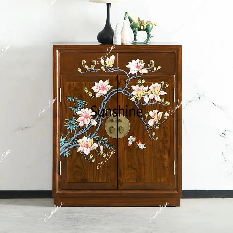 

New Chinese style antique solid wood simple entrance foyer storage wine cabinet