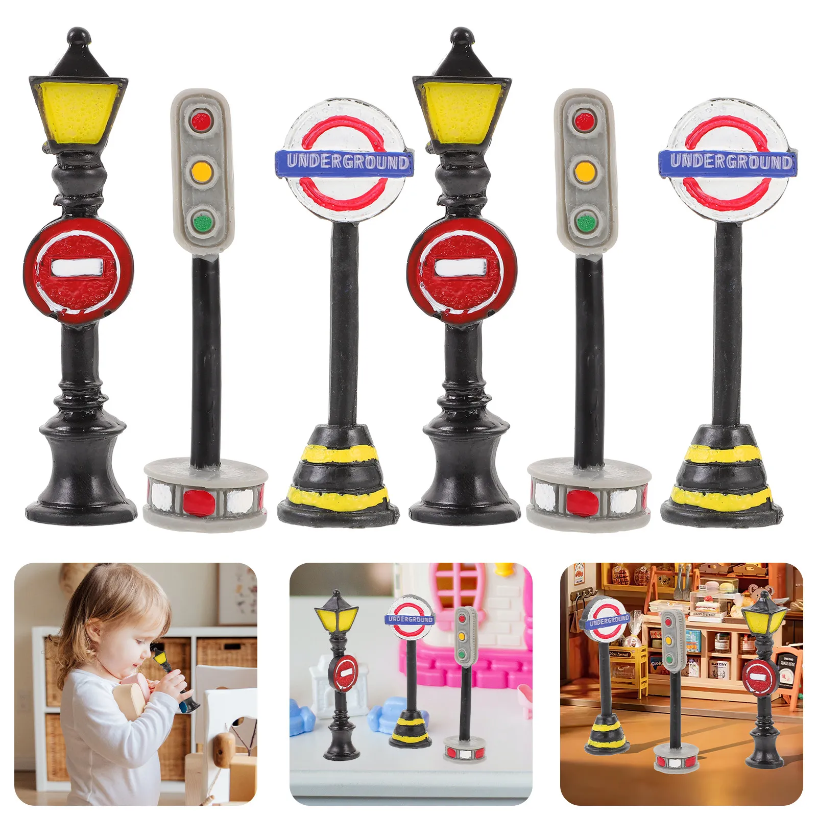 

Набор из 6 миниатюрных уличных фонарей-указателей, реалистичные, масштаб 1:12, для декора сцен с уличным освещением, миниатюрные домики