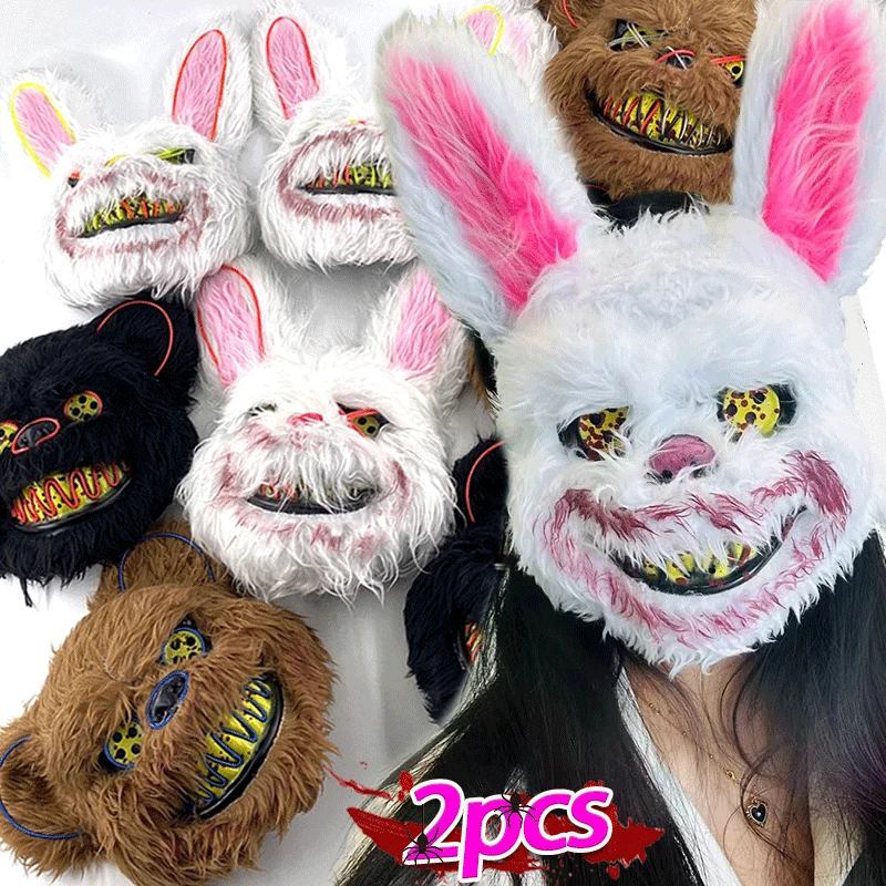 Bloody Plush Bunny Mask Halloween Ghost Festival Mask Realistic Bloody Rabbit Headgear Itaewon Class Prop Halloween Horror Mask