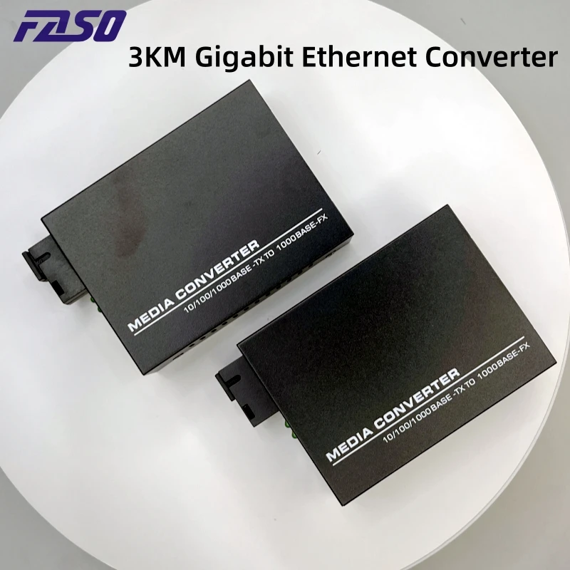 Fiber to RJ45 Ethernet Media Converter 3KM Gigabit Ethernet Converter 1000Mbps Fiber Optic Transceiver with Power Supply