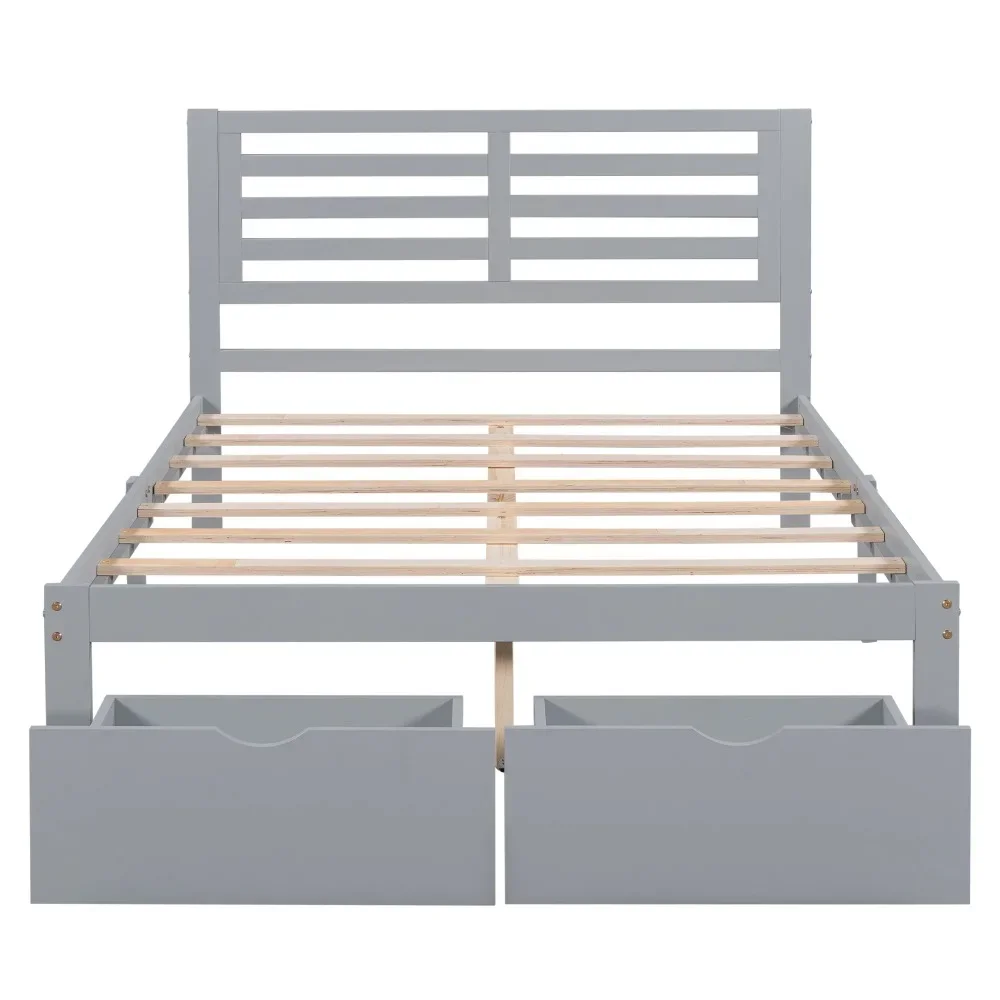 

Full Bed with Storage, Heavy Duty Wood Platform Beds with Headboard and 2 Under-beds Drawers, Full Size Bed Frame