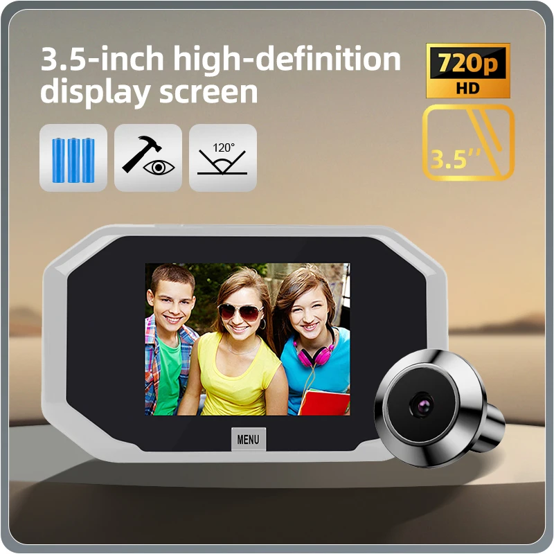 

DANMINI 720P 3.5 Inch Doorbell Cat Eye Peepkhole Viewer Digital Door Camera 120° LCD Pixels Door Bell Monitor