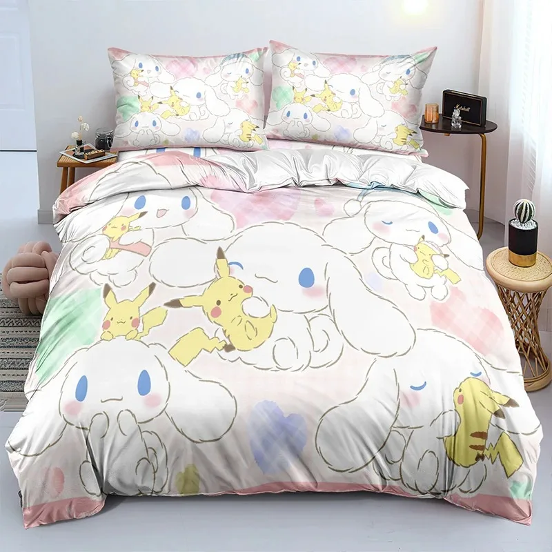 Imagem -02 - Conjunto de Cama Kawaii Cinnamoroll Sanrio Duvet Cover Grupo Anime Colcha Capa Travesseiro Decoração do Quarto Twin Rainha King Size